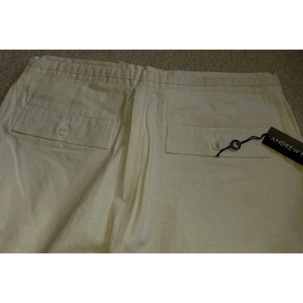 NWT Mens Pants-ANDREW FEZZA-beige linen/rayon straight leg Coastal Resort-L